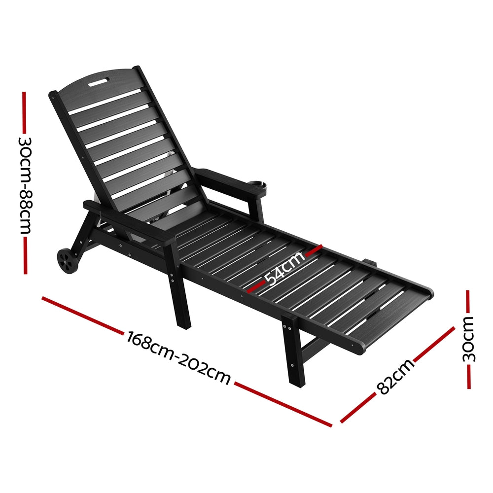 Outdoor Chairs: Gardeon Sun Lounge Lounger Beach Chair HDPE Patio Outdoor Furniture with Wheels Black