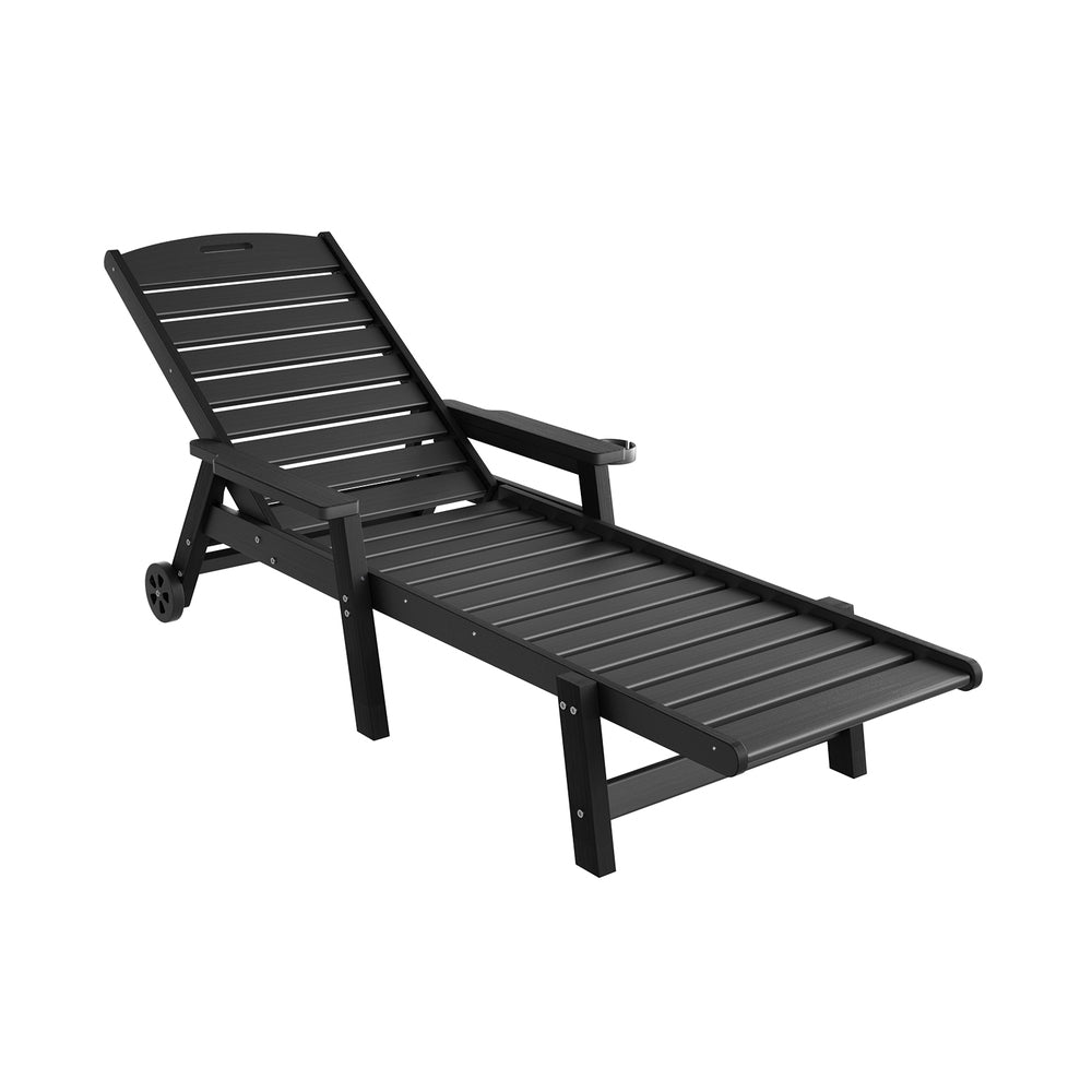 Outdoor Chairs: Gardeon Sun Lounge Lounger Beach Chair HDPE Patio Outdoor Furniture with Wheels Black