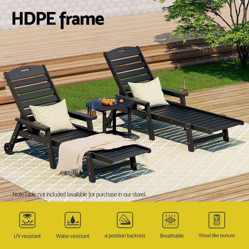 Outdoor Chairs: Gardeon Sun Lounge Lounger Beach Chair HDPE Patio Outdoor Furniture with Wheels Black