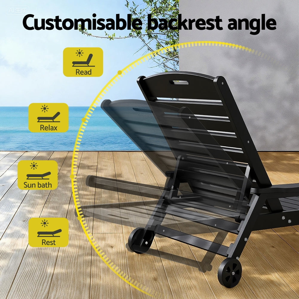 Outdoor Chairs: Gardeon Sun Lounge Lounger Beach Chair HDPE Patio Outdoor Furniture with Wheels Black