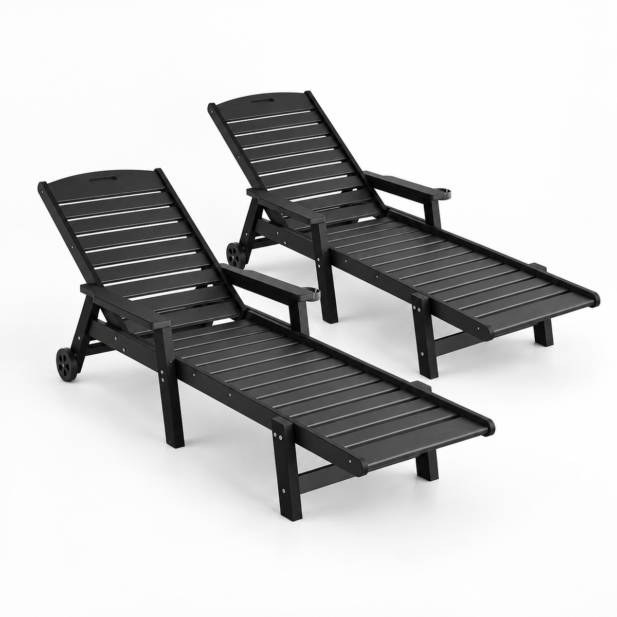 Gardeon 2PCS Sun Lounge Lounger Beach Chair HDPE Patio Outdoor Furniture with Wheels Black