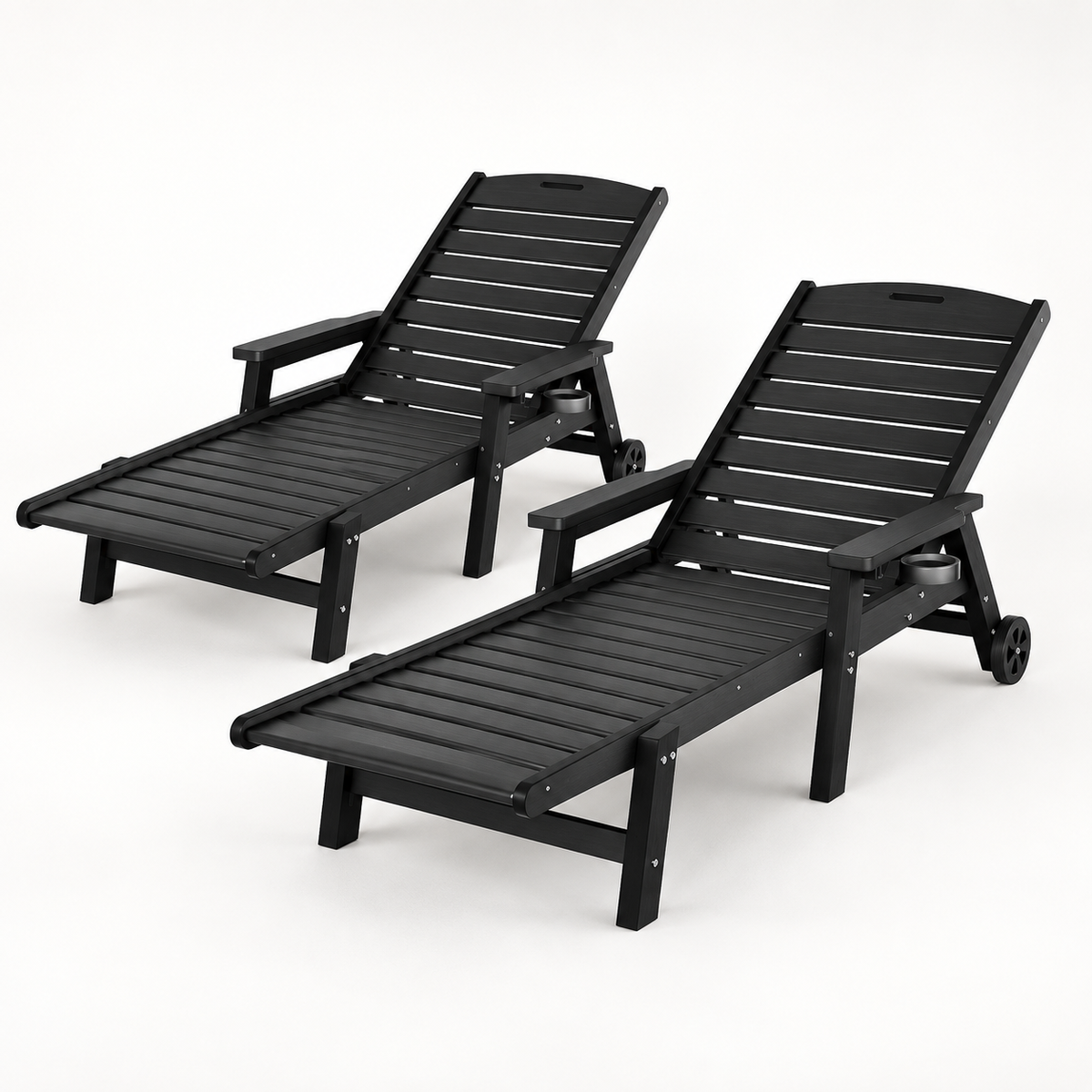 Gardeon 2PCS Sun Lounge Lounger Beach Chair HDPE Patio Outdoor Furniture with Wheels Black