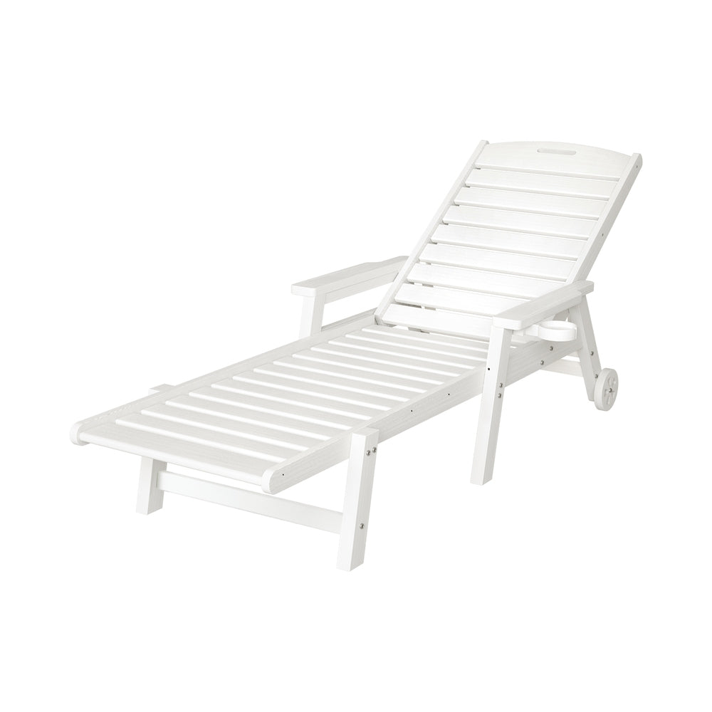 Outdoor Chairs: Gardeon Sun Lounge Lounger Beach Chair HDPE Patio Outdoor Furniture with Wheels White