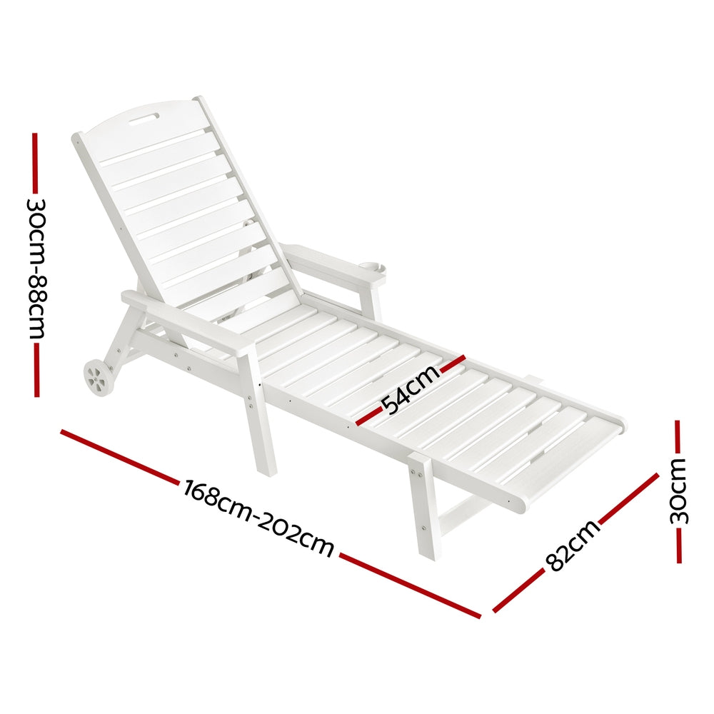 Outdoor Chairs: Gardeon Sun Lounge Lounger Beach Chair HDPE Patio Outdoor Furniture with Wheels White