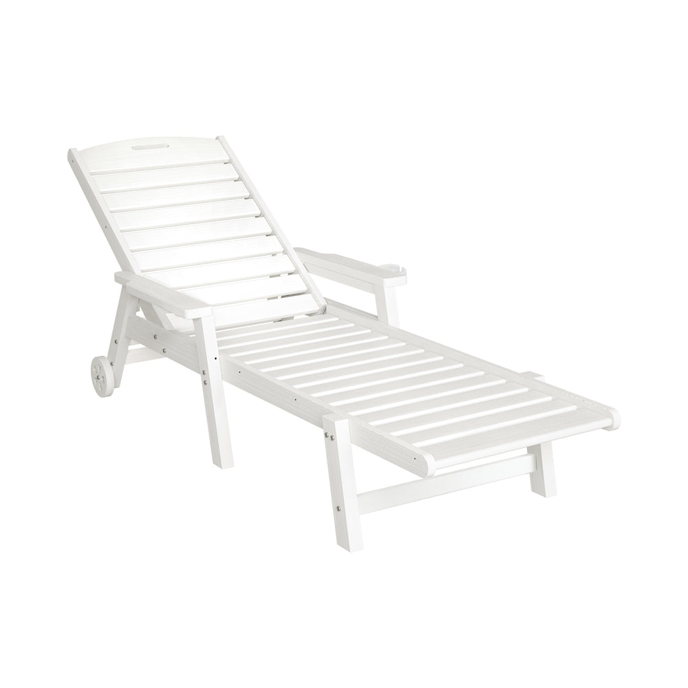 Outdoor Chairs: Gardeon Sun Lounge Lounger Beach Chair HDPE Patio Outdoor Furniture with Wheels White
