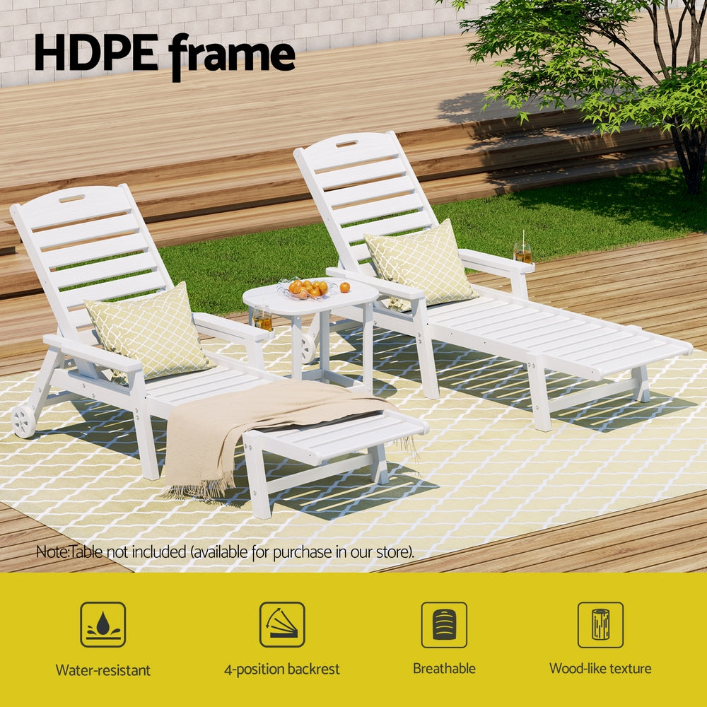 Outdoor Chairs: Gardeon Sun Lounge Lounger Beach Chair HDPE Patio Outdoor Furniture with Wheels White