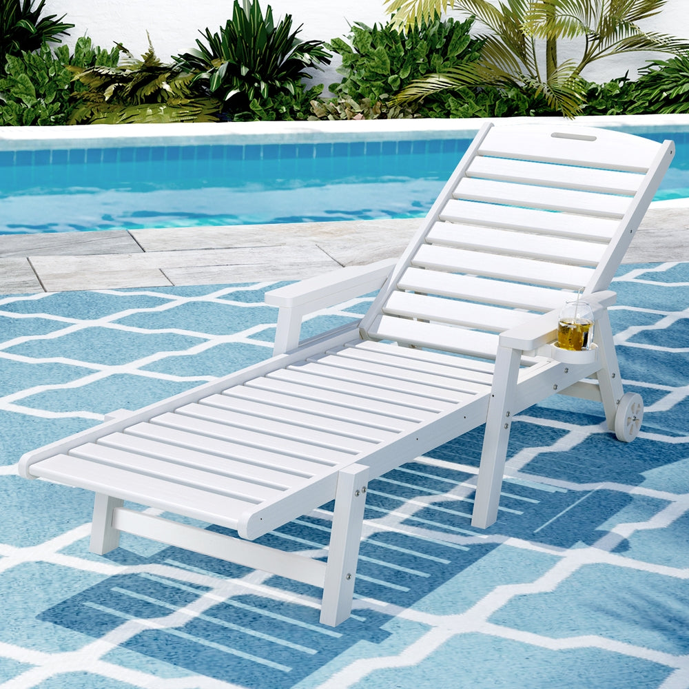 Outdoor Chairs: Gardeon Sun Lounge Lounger Beach Chair HDPE Patio Outdoor Furniture with Wheels White