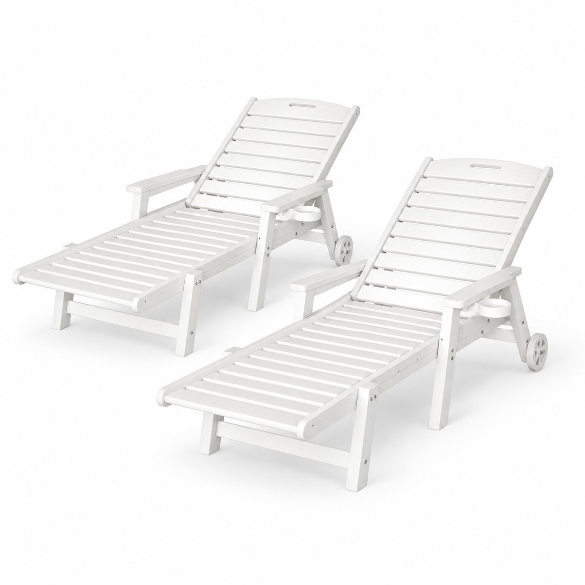 Gardeon 2PCS Sun Lounge Lounger Beach Chair HDPE Patio Outdoor Furniture with Wheels White
