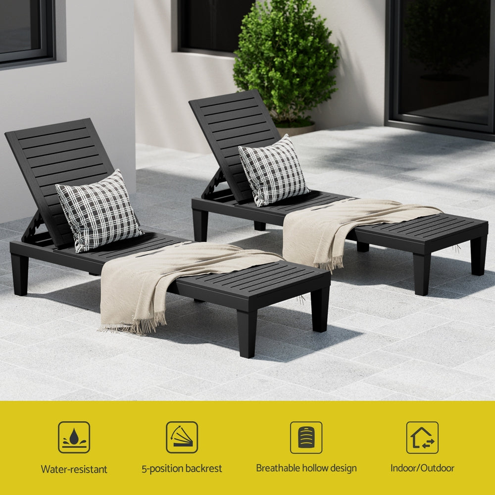 Outdoor Sofas & Lounge Sets: Gardeon Sun Lounge Adjustable Recliner Patio Outdoor Furniture Lightweight Black