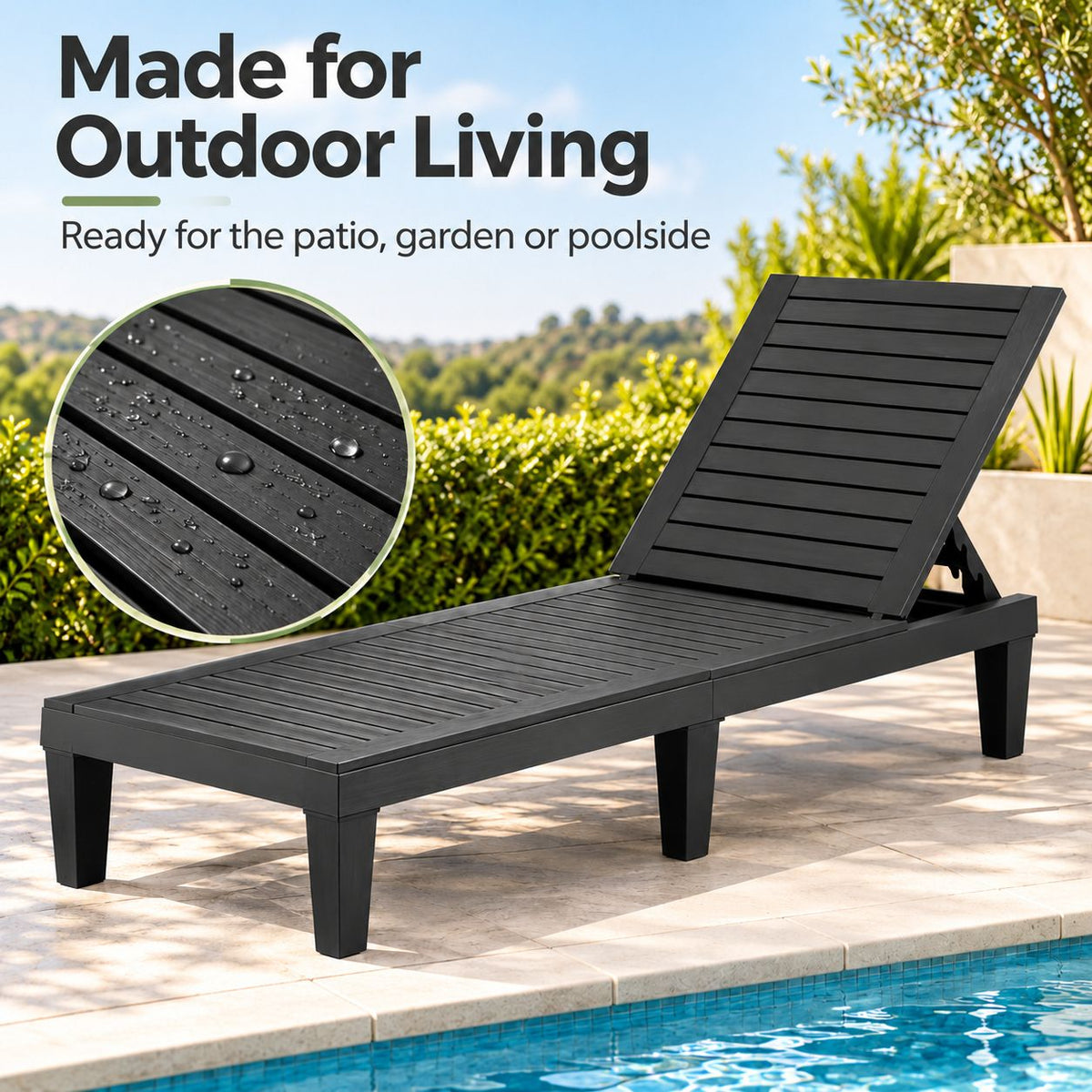 Gardeon 2x Sun Lounge Adjustable Recliner Patio Outdoor Furniture Lightweight Black
