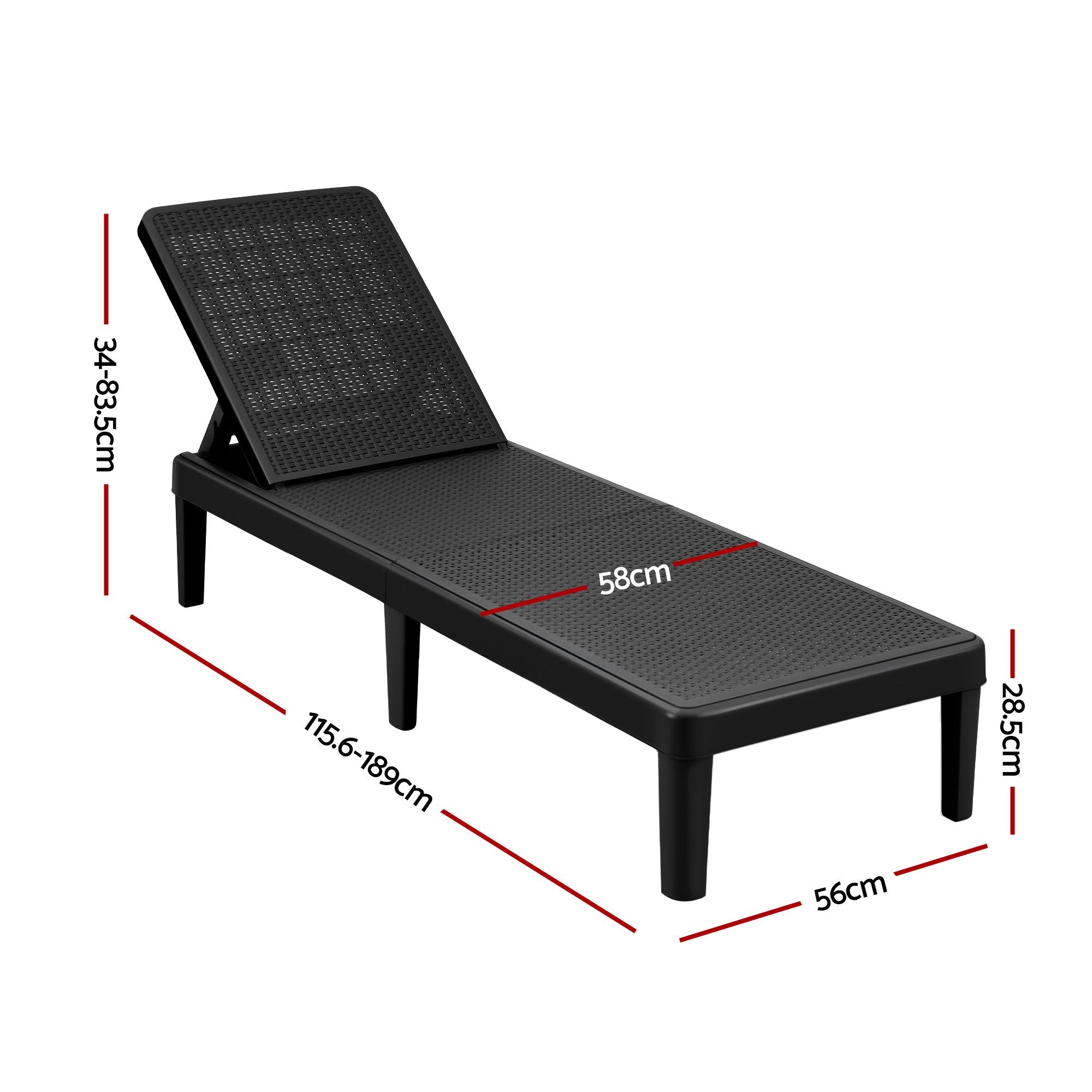 Gardeon Sun Lounge Adjustable Lounger Patio Outdoor Furniture Lightweight Black
