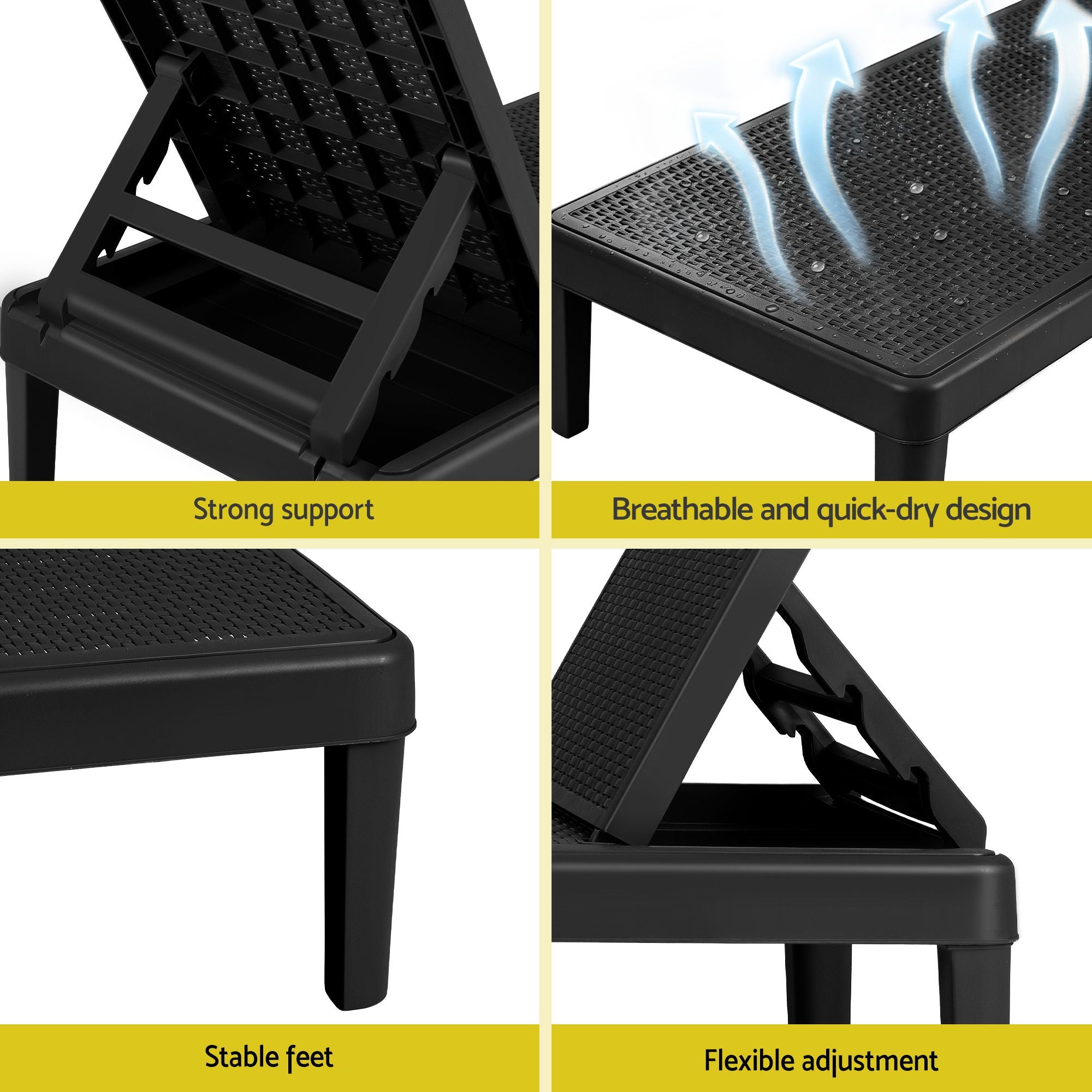 Gardeon Sun Lounge Adjustable Lounger Patio Outdoor Furniture Lightweight Black