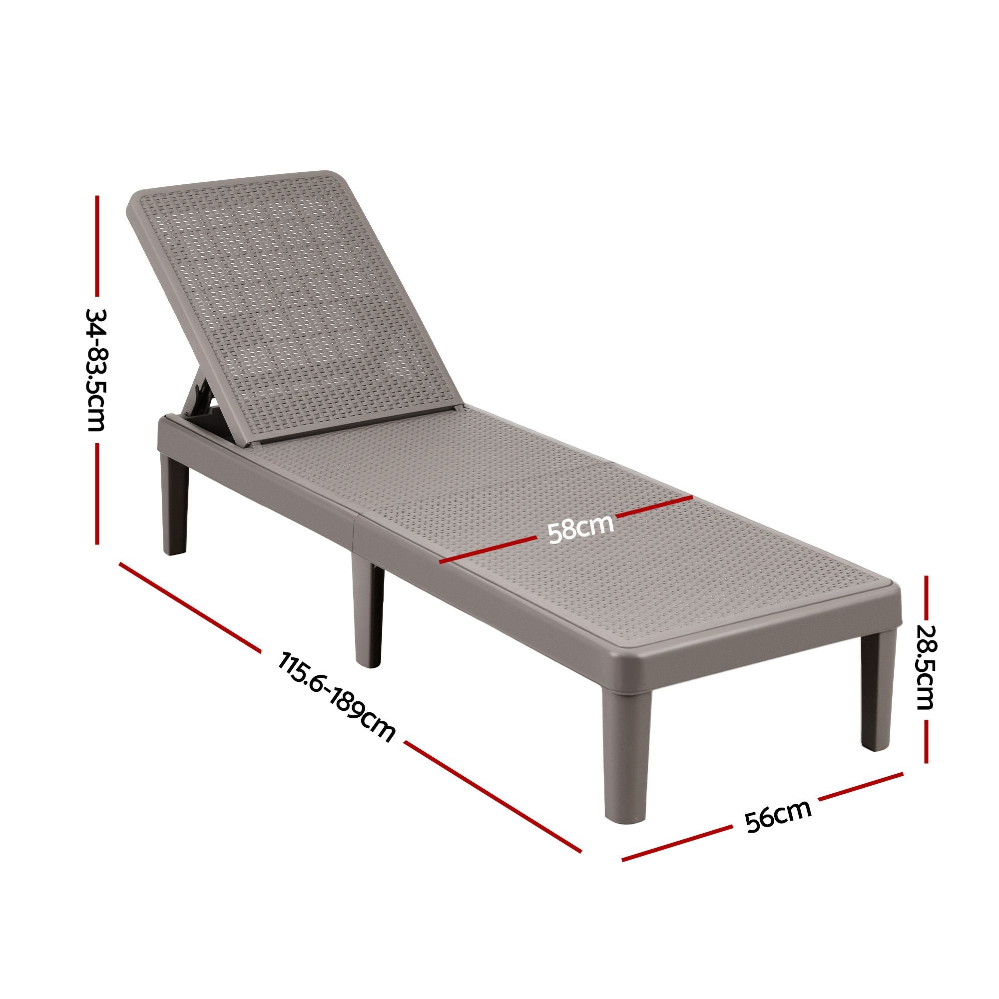 Gardeon Sun Lounge Adjustable Lounger Patio Outdoor Furniture Lightweight Brown