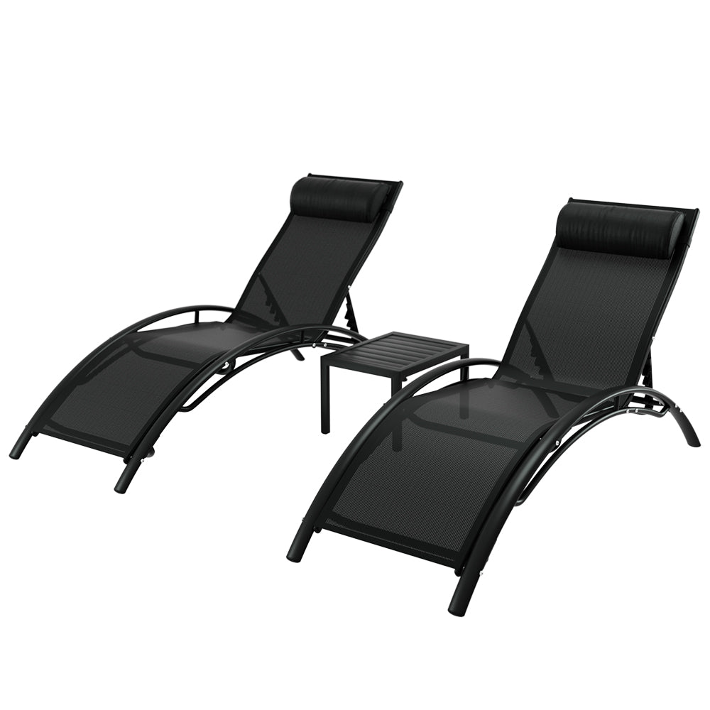 Outdoor Chairs: Gardeon 3PC Sun Lounge Outdoor Lounger Steel Table Chairs Patio Furniture Garden