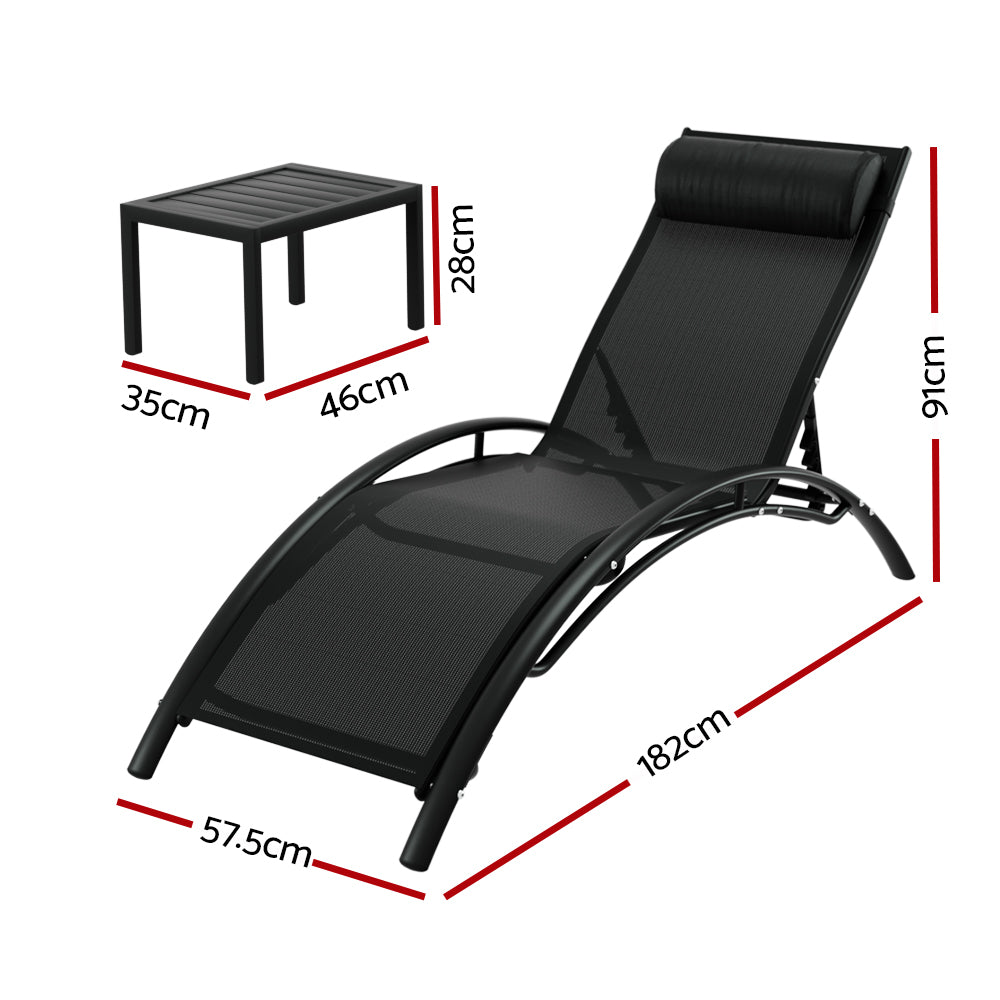 Outdoor Chairs: Gardeon 3PC Sun Lounge Outdoor Lounger Steel Table Chairs Patio Furniture Garden