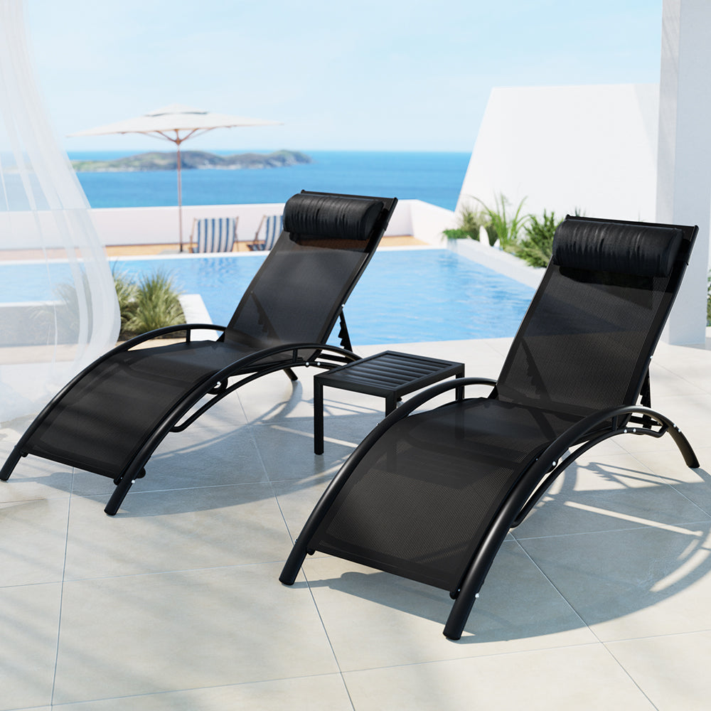Outdoor Chairs: Gardeon 3PC Sun Lounge Outdoor Lounger Steel Table Chairs Patio Furniture Garden