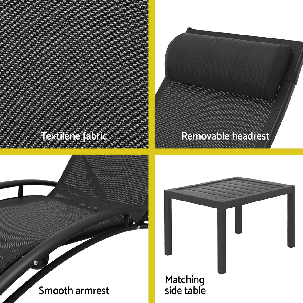 Outdoor Chairs: Gardeon 3PC Sun Lounge Outdoor Lounger Steel Table Chairs Patio Furniture Garden