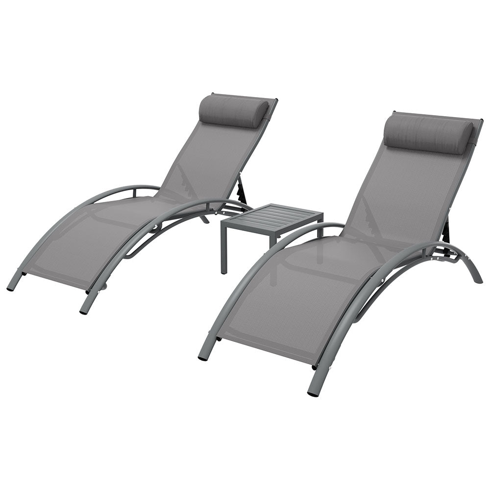 Outdoor Sofas & Lounge Sets: Gardeon 3PC Sun Lounge Outdoor Lounger Steel Table Chairs Patio Furniture Grey