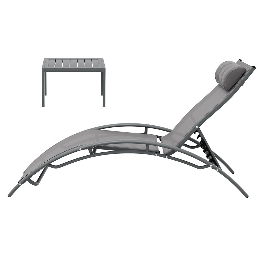 Outdoor Sofas & Lounge Sets: Gardeon 3PC Sun Lounge Outdoor Lounger Steel Table Chairs Patio Furniture Grey