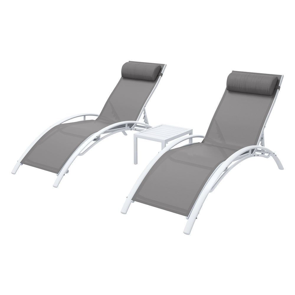 Outdoor Sofas & Lounge Sets: Gardeon 3PC Sun Lounge Outdoor Lounger Table Chairs Steel Patio Furniture Garden