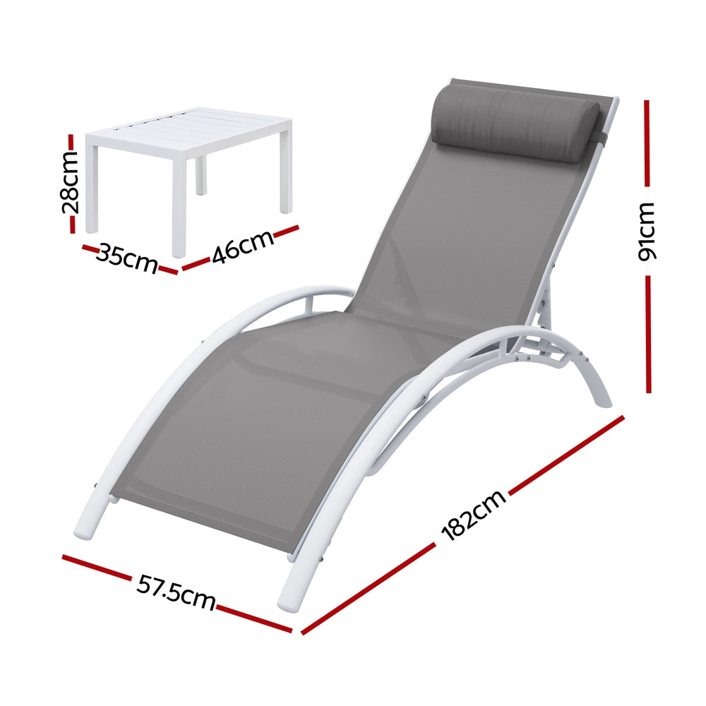 Outdoor Sofas & Lounge Sets: Gardeon 3PC Sun Lounge Outdoor Lounger Table Chairs Steel Patio Furniture Garden