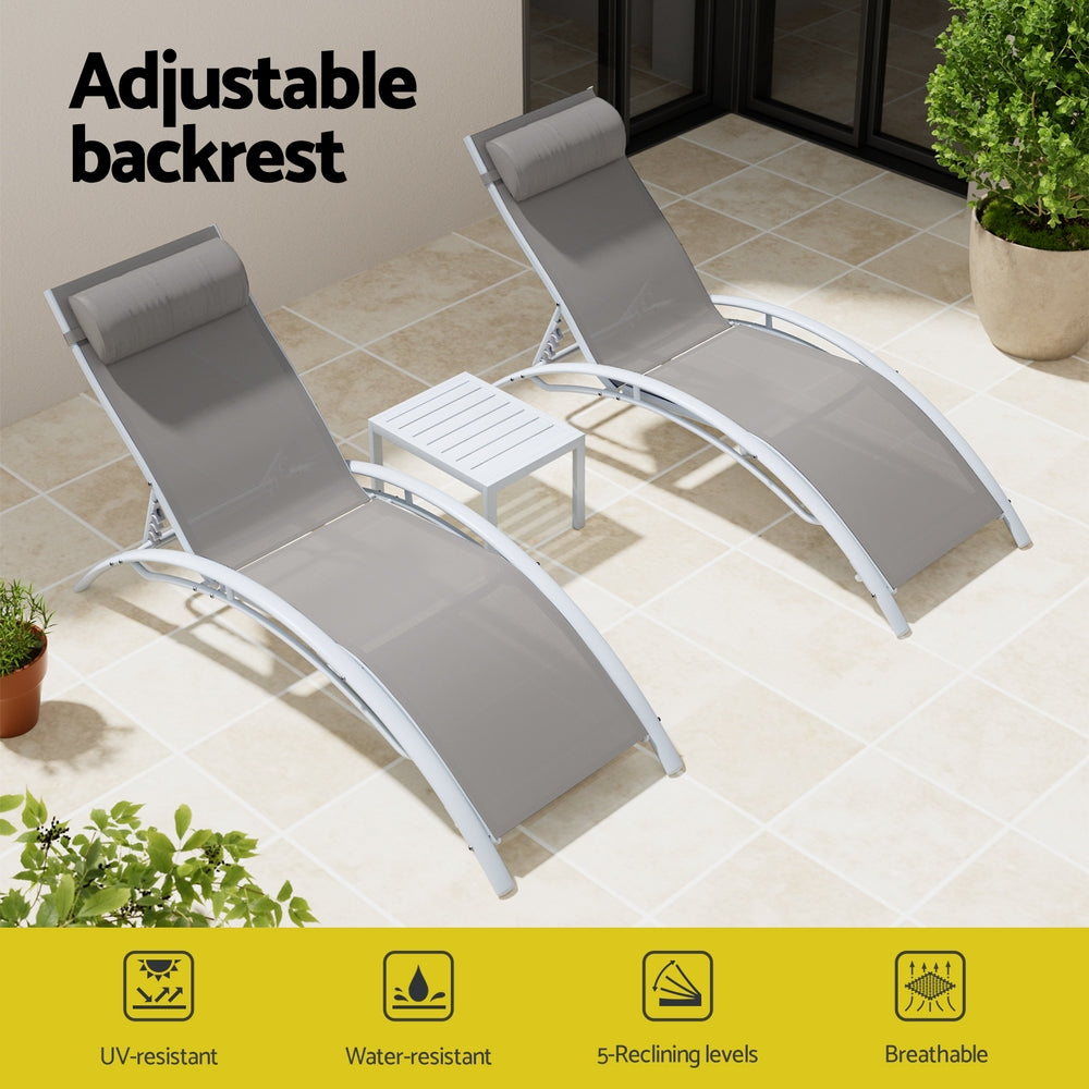 Outdoor Sofas & Lounge Sets: Gardeon 3PC Sun Lounge Outdoor Lounger Table Chairs Steel Patio Furniture Garden