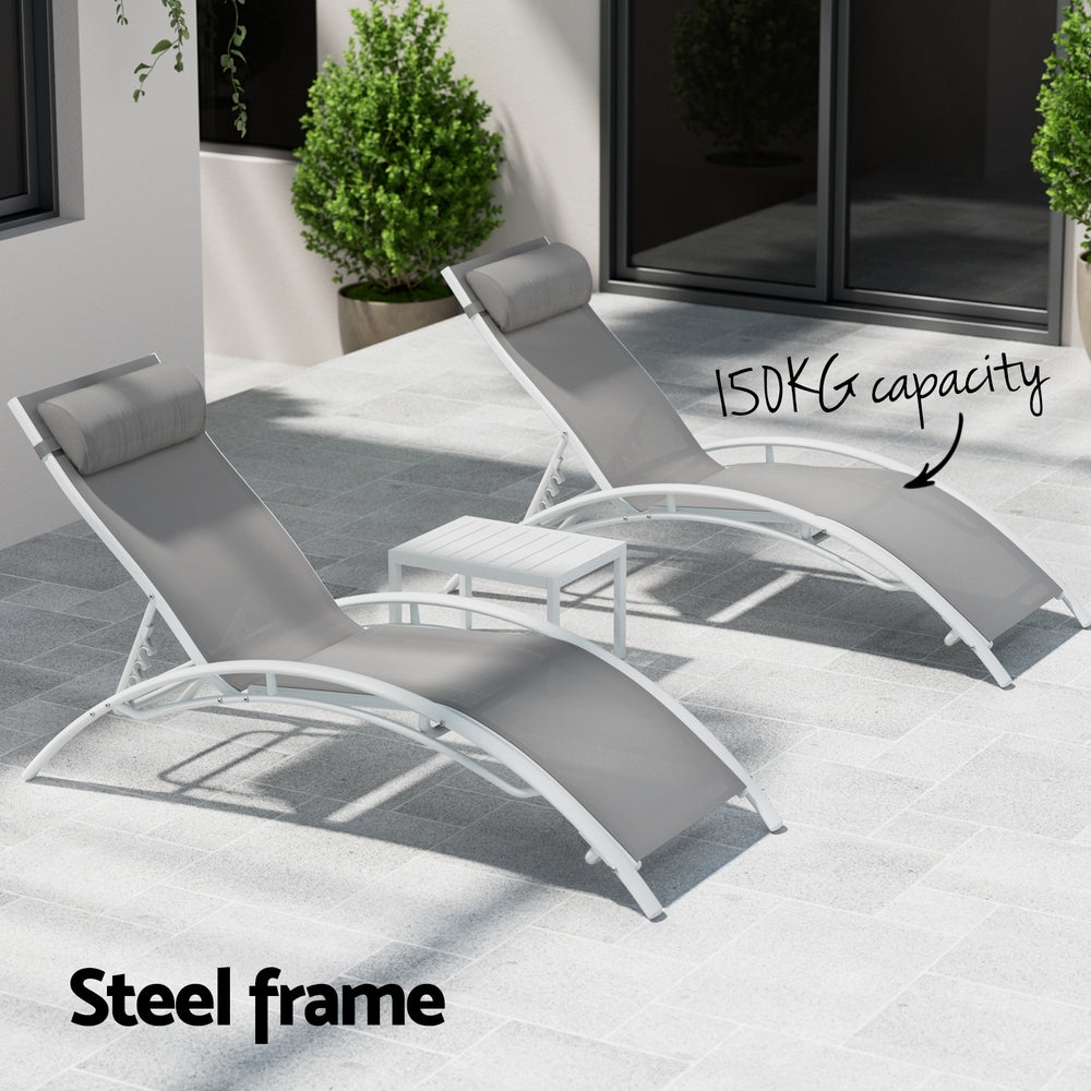 Outdoor Sofas & Lounge Sets: Gardeon 3PC Sun Lounge Outdoor Lounger Table Chairs Steel Patio Furniture Garden