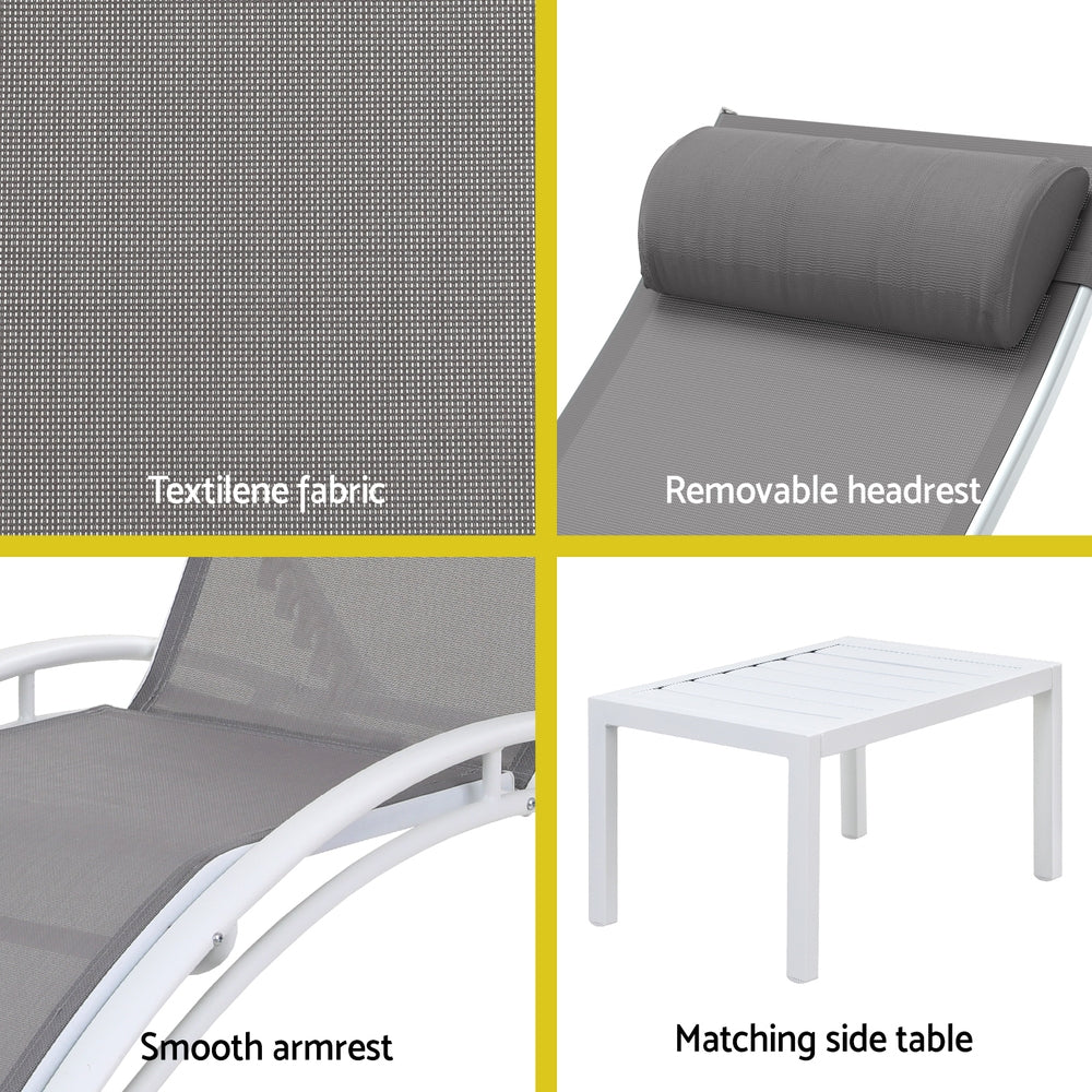 Outdoor Sofas & Lounge Sets: Gardeon 3PC Sun Lounge Outdoor Lounger Table Chairs Steel Patio Furniture Garden