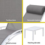 Gardeon 3PC Sun Lounge Outdoor Lounger Table Chairs Steel Patio Furniture Garden
