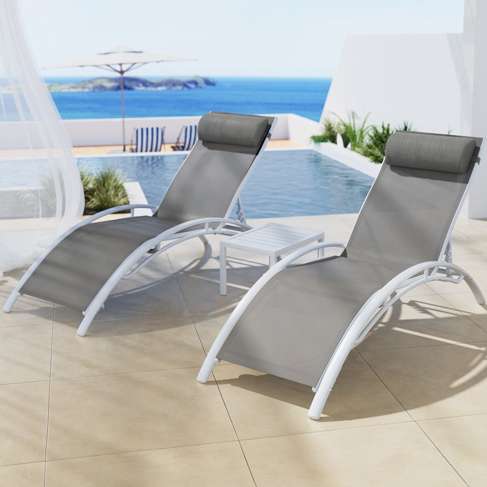 Outdoor Sofas & Lounge Sets: Gardeon 3PC Sun Lounge Outdoor Lounger Table Chairs Steel Patio Furniture Garden