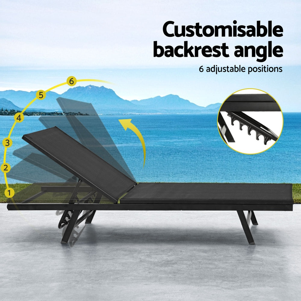 Outdoor Sofas & Lounge Sets: Gardeon Sun Lounge Outdoor Lounger Steel Beach Chair Patio Furniture Black