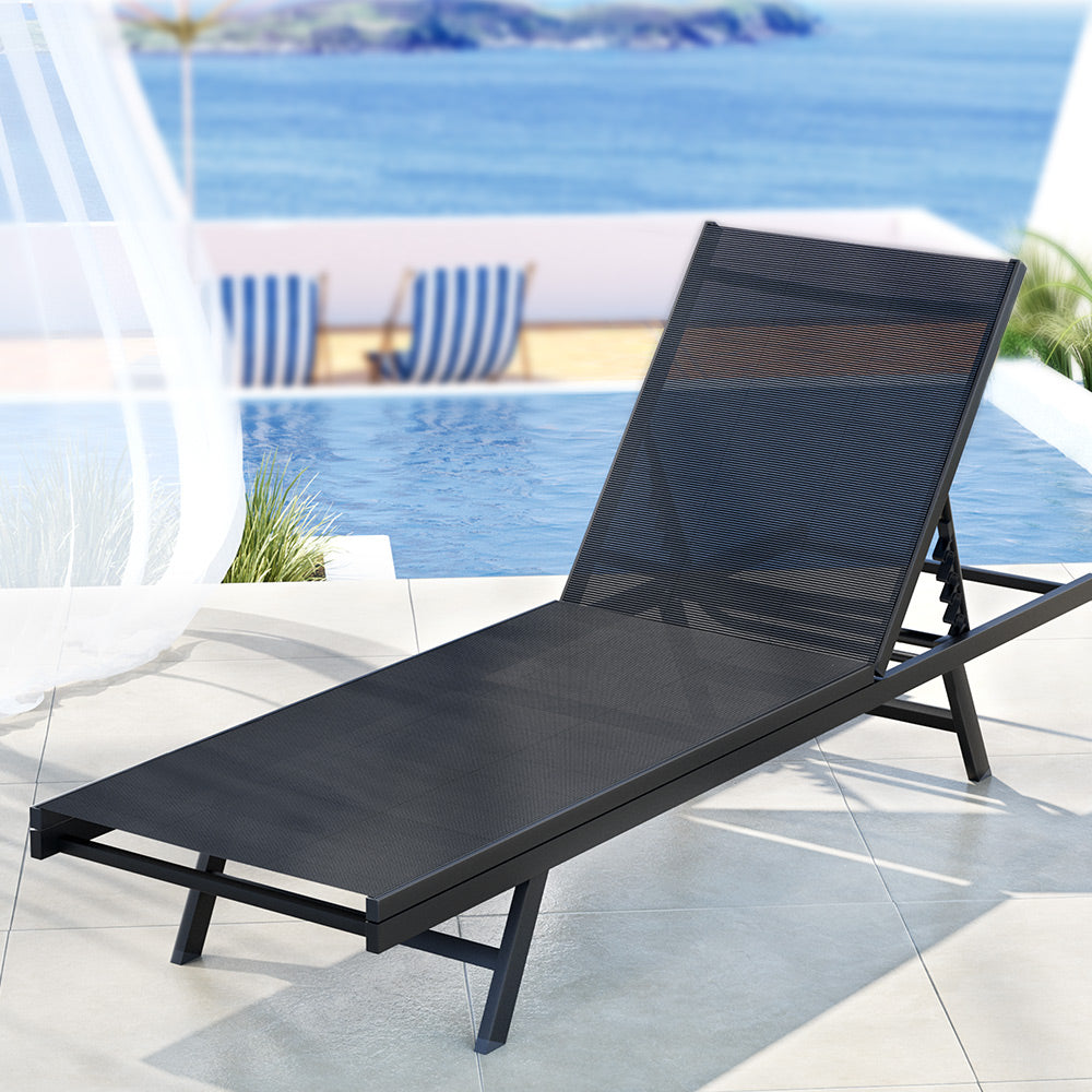 Outdoor Sofas & Lounge Sets: Gardeon Sun Lounge Outdoor Lounger Steel Beach Chair Patio Furniture Black