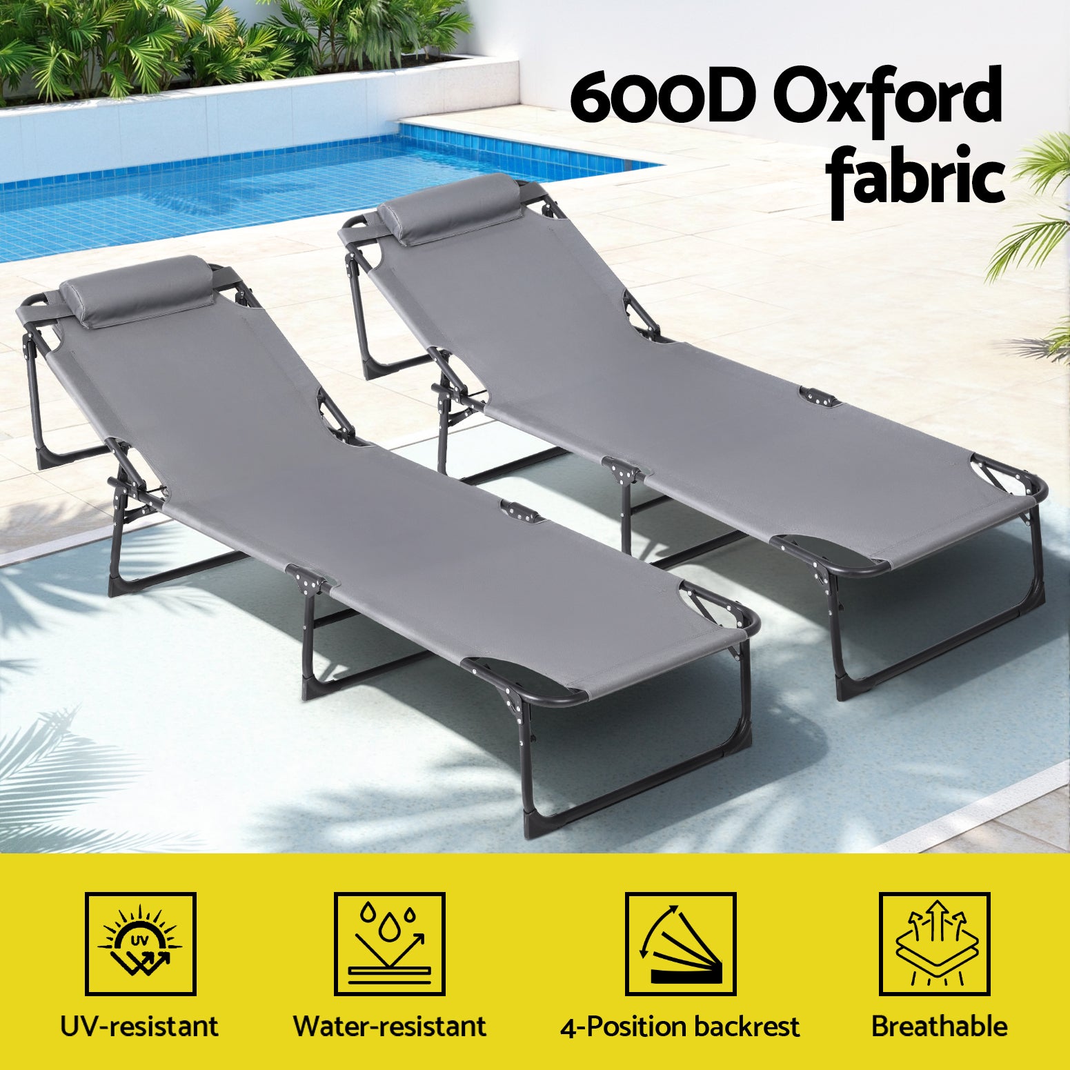 Outdoor Sofas & Lounge Sets: Gardeon Sun Lounger Folding Lounge Beach Chair Patio Outdoor Furniture