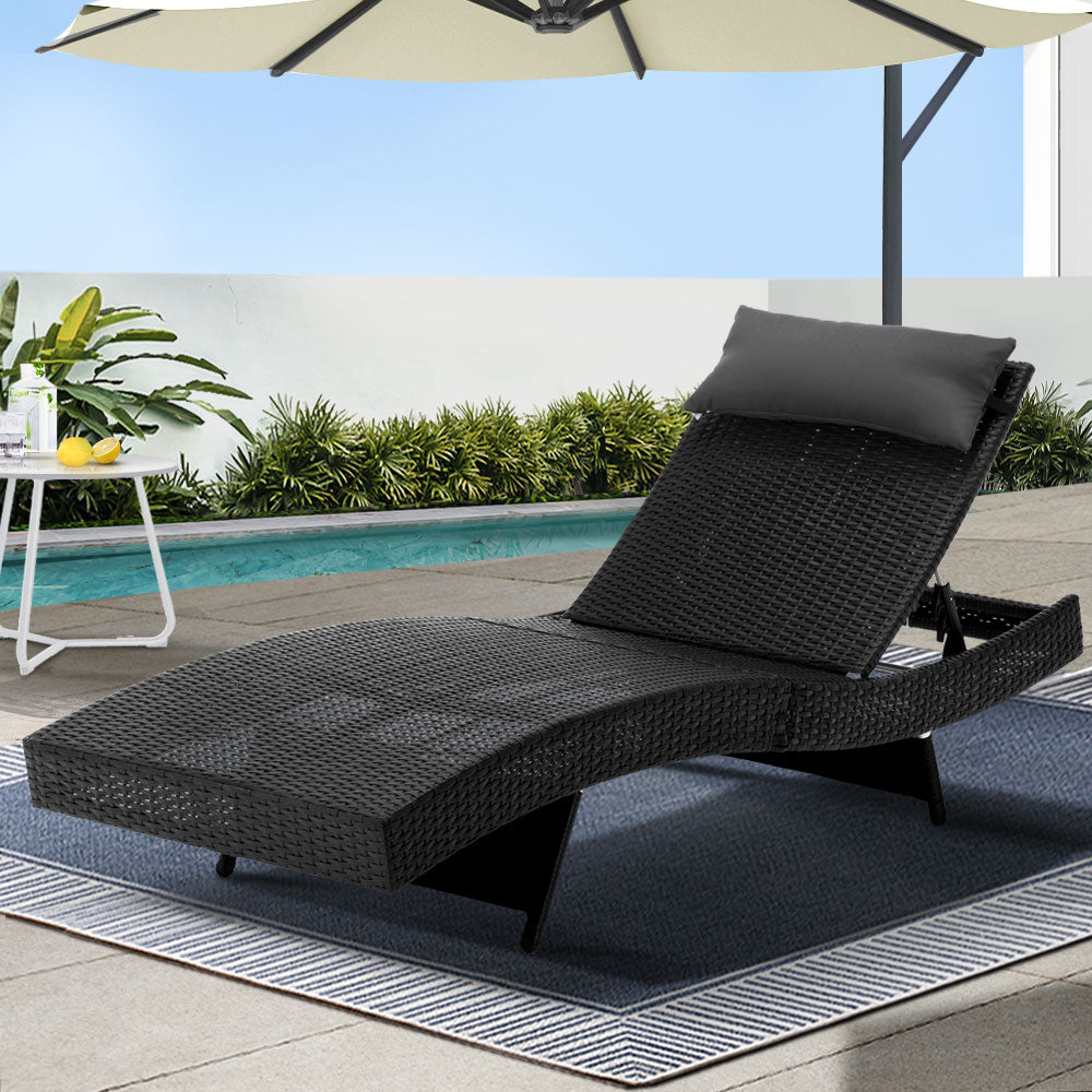 Outdoor Sofas & Lounge Sets: Gardeon Sun Lounge Wicker Lounger Outdoor Furniture Beach Chair Garden Adjustable Black