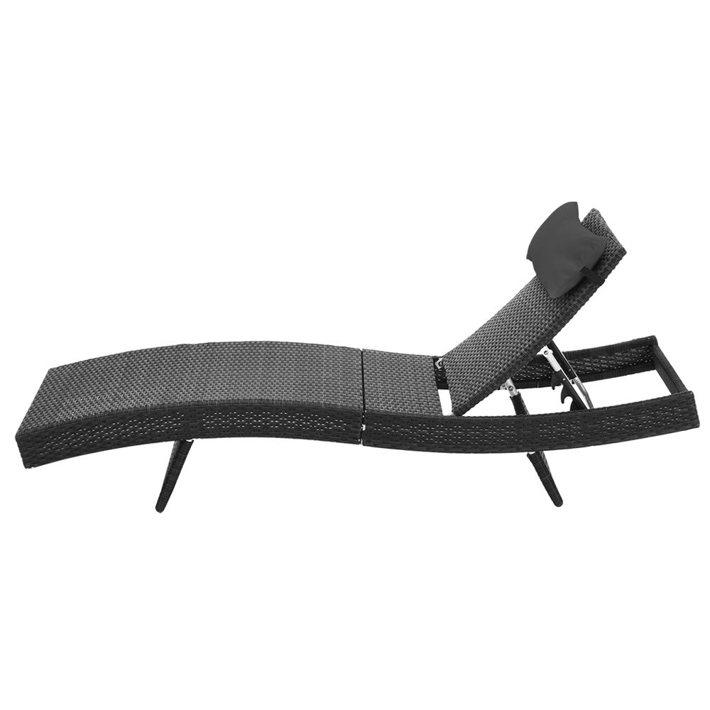 Outdoor Sofas & Lounge Sets: Gardeon Sun Lounge Wicker Lounger Outdoor Furniture Beach Chair Garden Adjustable Black