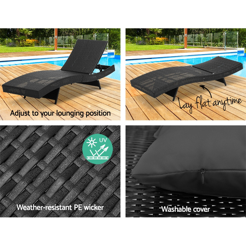 Outdoor Sofas & Lounge Sets: Gardeon Sun Lounge Wicker Lounger Outdoor Furniture Beach Chair Garden Adjustable Black