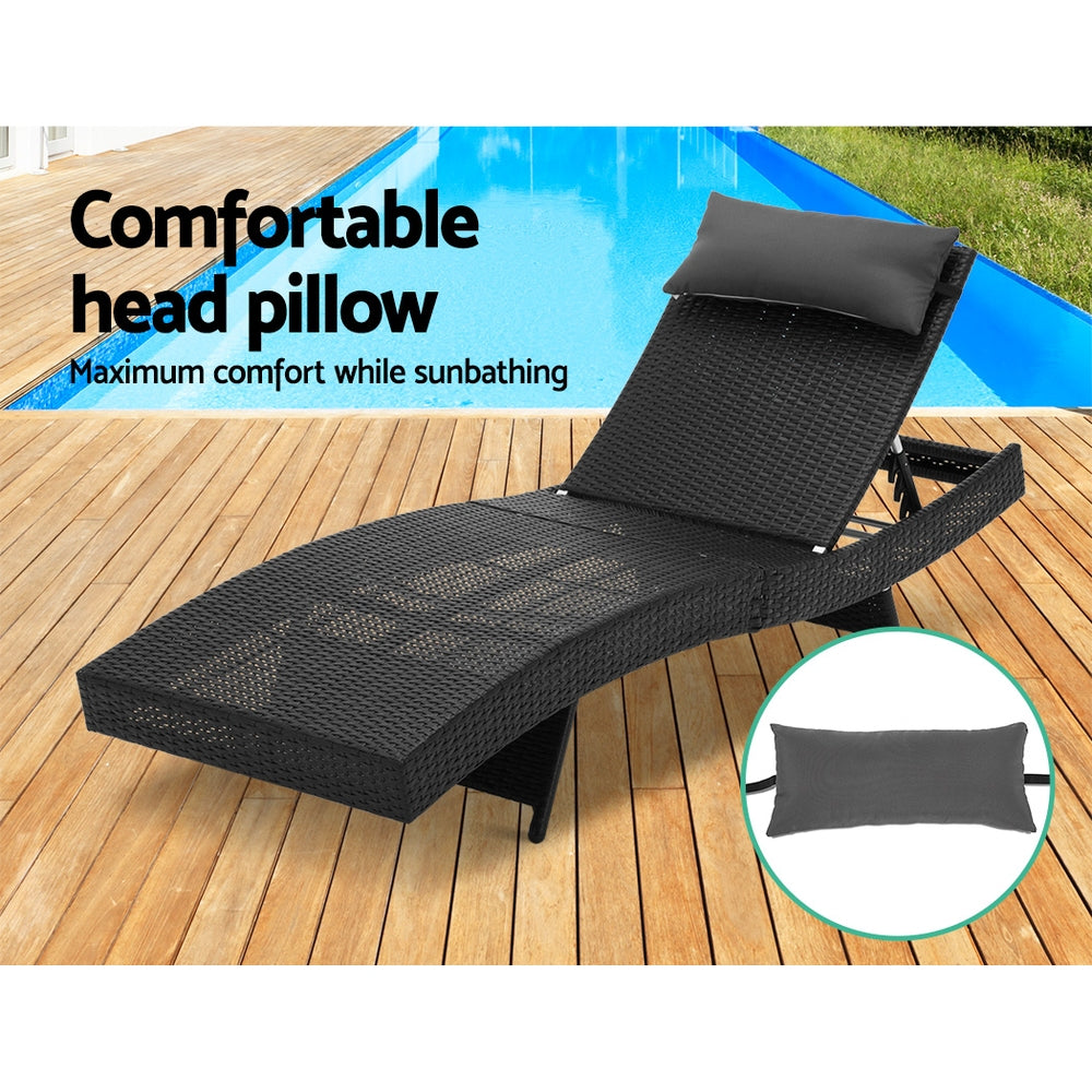 Outdoor Sofas & Lounge Sets: Gardeon Sun Lounge Wicker Lounger Outdoor Furniture Beach Chair Garden Adjustable Black