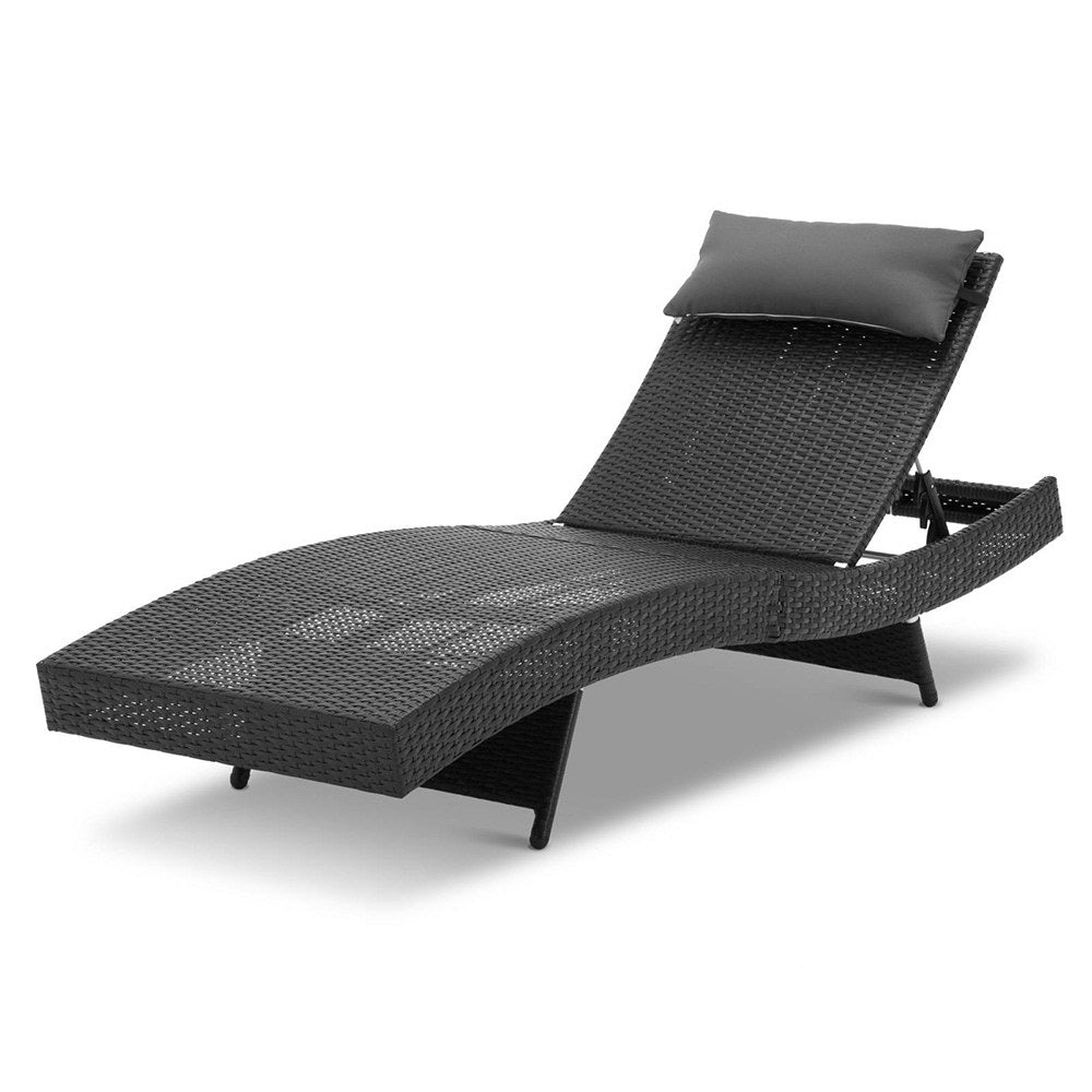Outdoor Sofas & Lounge Sets: Gardeon Sun Lounge Wicker Lounger Outdoor Furniture Beach Chair Garden Adjustable Black
