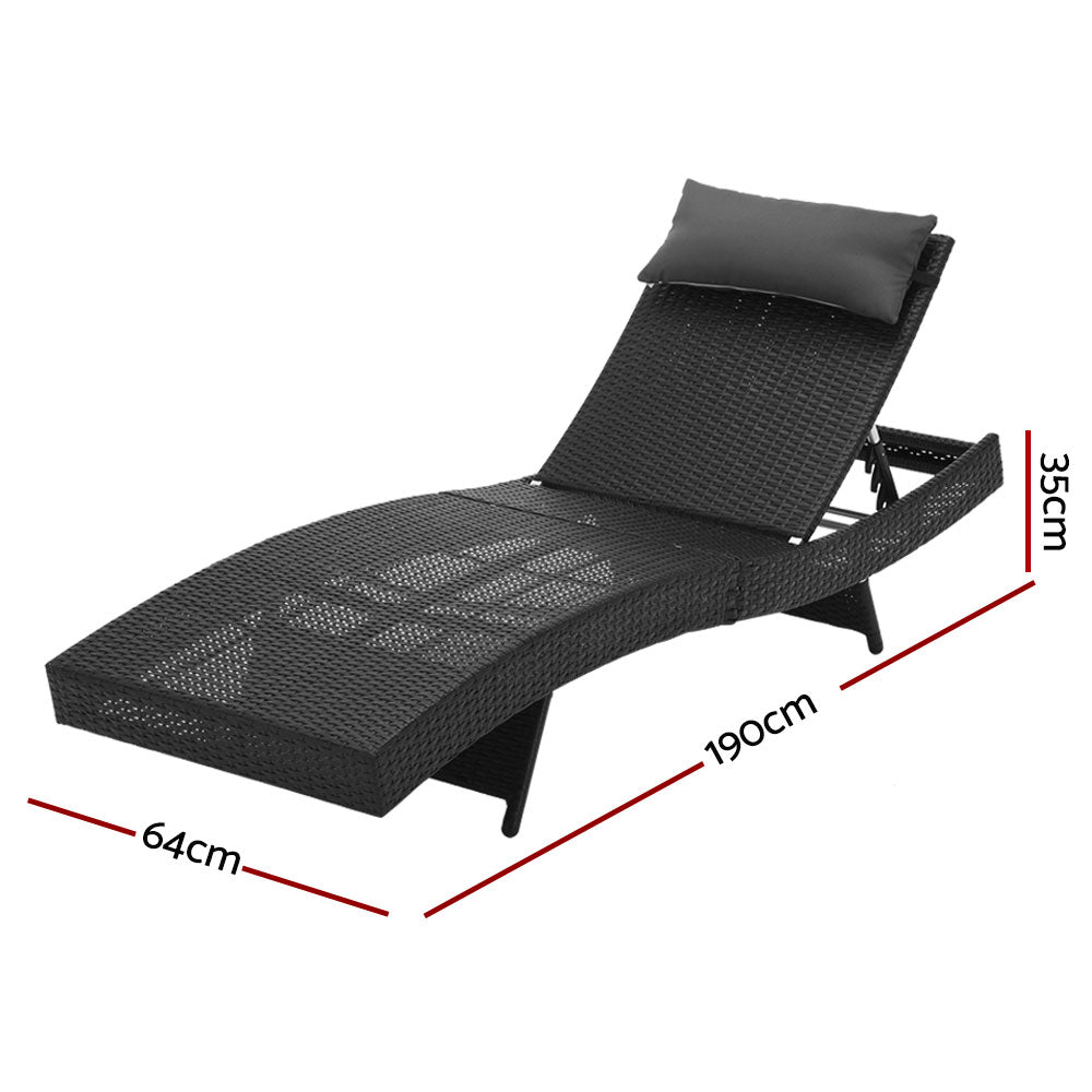 Outdoor Sofas & Lounge Sets: Gardeon 2PC Sun Lounge Wicker Lounger Outdoor Furniture Beach Chair Garden Adjustable Black