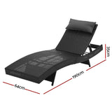 Outdoor Sofas & Lounge Sets: Gardeon 2PC Sun Lounge Wicker Lounger Outdoor Furniture Beach Chair Garden Adjustable Black