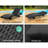 Outdoor Sofas & Lounge Sets: Gardeon 2PC Sun Lounge Wicker Lounger Outdoor Furniture Beach Chair Garden Adjustable Black