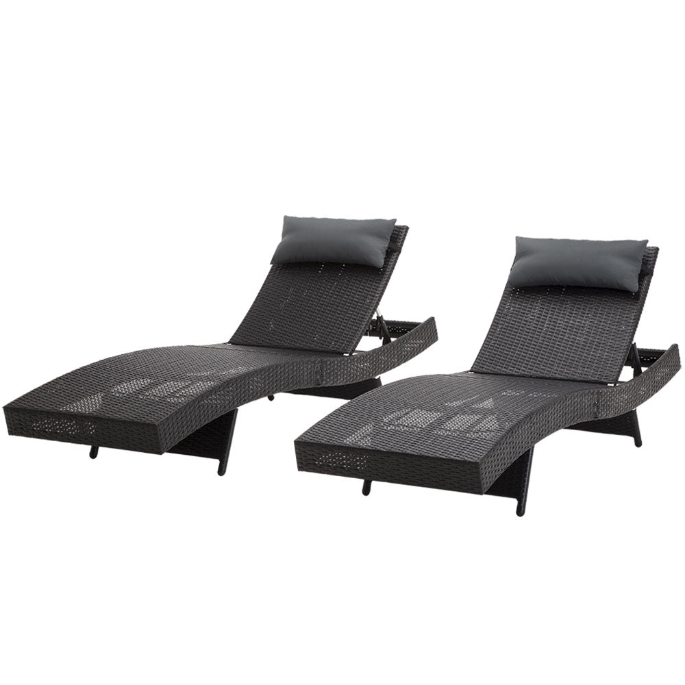 Outdoor Sofas & Lounge Sets: Gardeon 2PC Sun Lounge Wicker Lounger Outdoor Furniture Beach Chair Garden Adjustable Black
