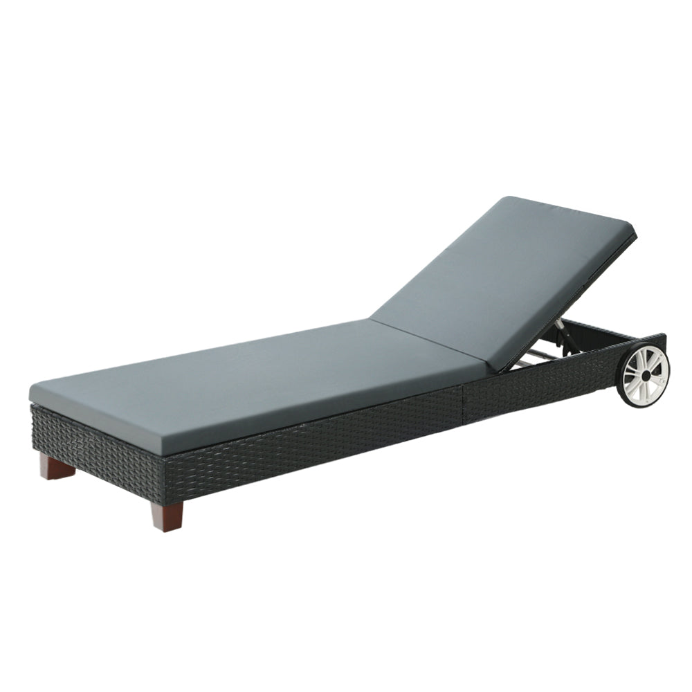 Outdoor Sofas & Lounge Sets: Gardeon Sun Lounge Wicker Lounger Outdoor Furniture Day Bed Wheels Patio Black