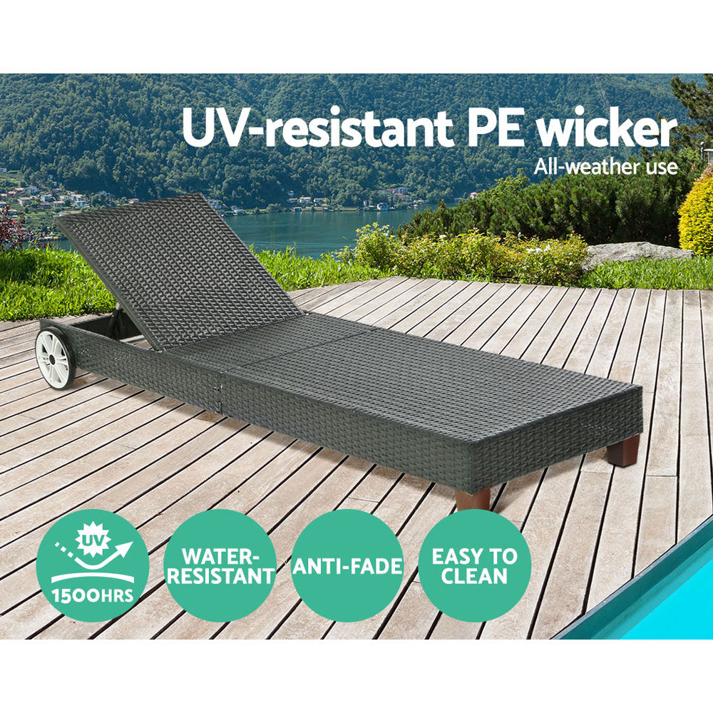 Outdoor Sofas & Lounge Sets: Gardeon Sun Lounge Wicker Lounger Outdoor Furniture Day Bed Wheels Patio Black