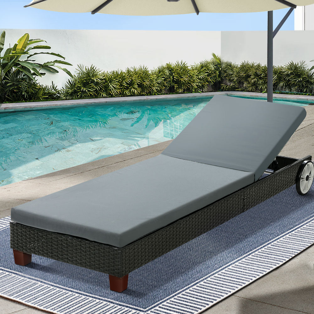 Outdoor Sofas & Lounge Sets: Gardeon Sun Lounge Wicker Lounger Outdoor Furniture Day Bed Wheels Patio Black