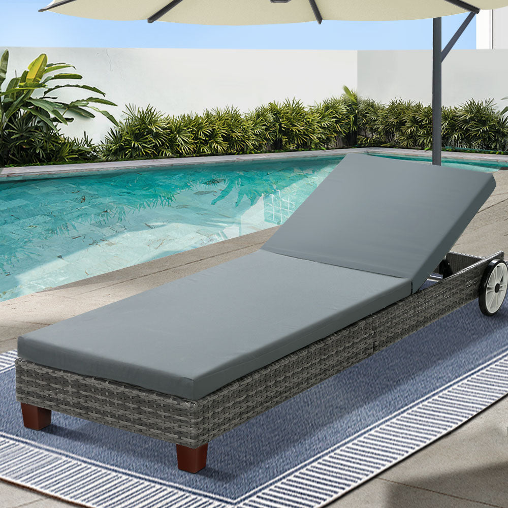 Outdoor Sofas & Lounge Sets: Gardeon Sun Lounge Wicker Lounger Outdoor Furniture Day Bed Wheels Patio Grey