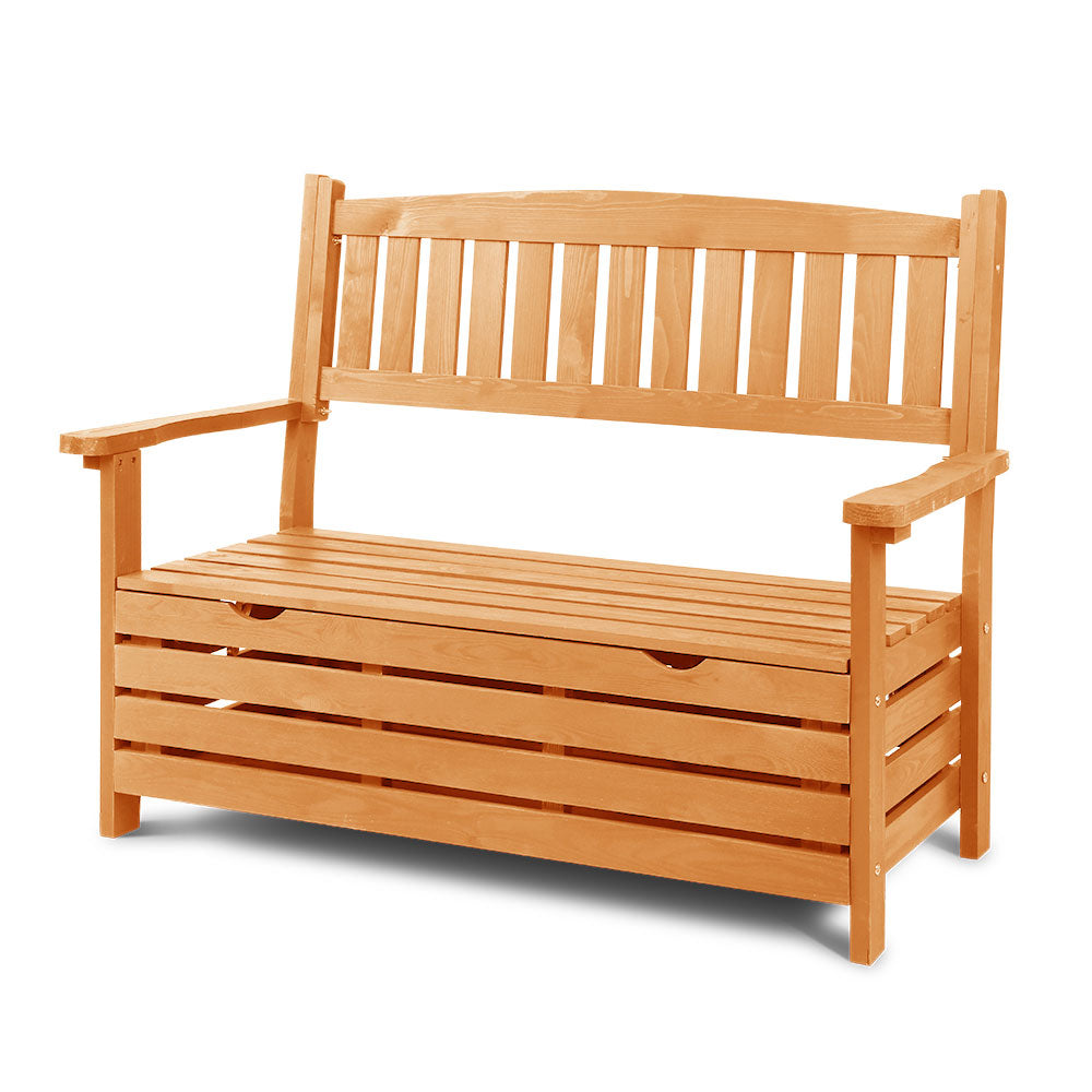 Outdoor Chairs: Gardeon Outdoor Storage Bench Box Wooden Garden Chair 2 Seat Timber Furniture