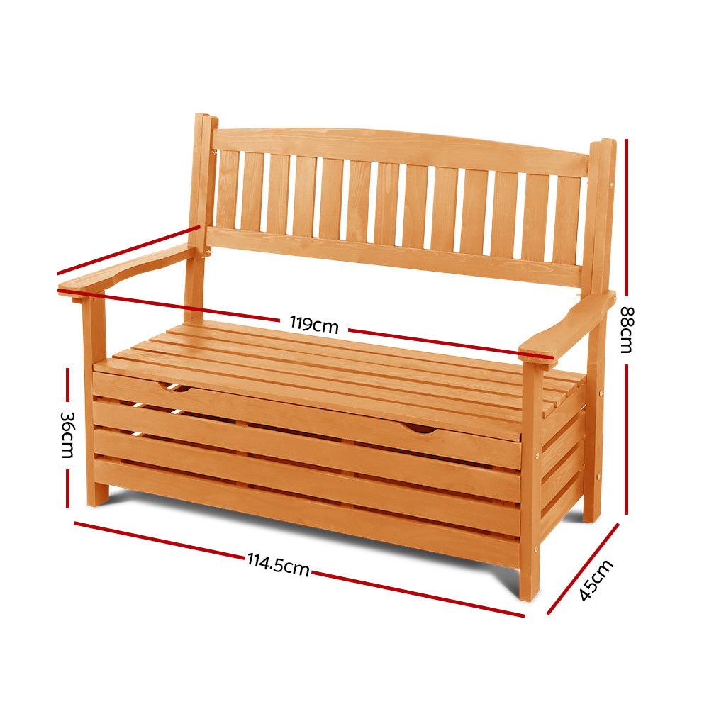 Outdoor Chairs: Gardeon Outdoor Storage Bench Box Wooden Garden Chair 2 Seat Timber Furniture