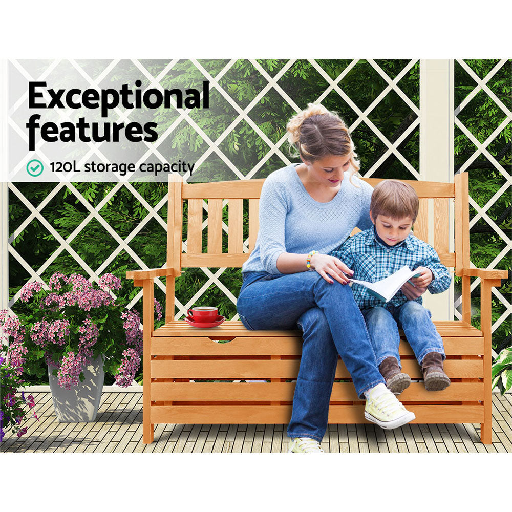 Outdoor Chairs: Gardeon Outdoor Storage Bench Box Wooden Garden Chair 2 Seat Timber Furniture
