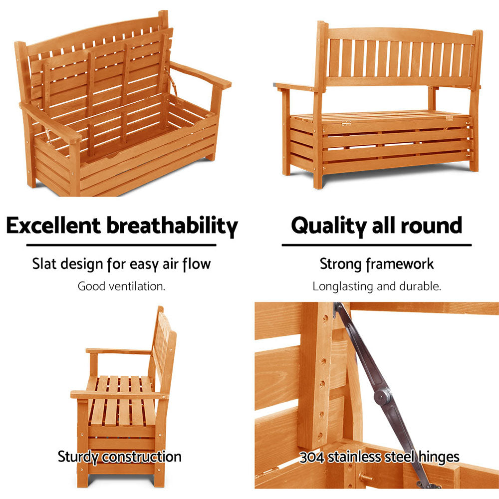 Outdoor Chairs: Gardeon Outdoor Storage Bench Box Wooden Garden Chair 2 Seat Timber Furniture